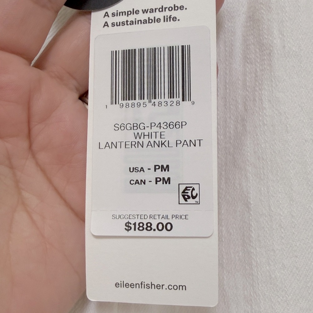 NWT Eileen Fisher Slubby Organic Cotton Linen Lantern Pant in White - Picture 11 of 12